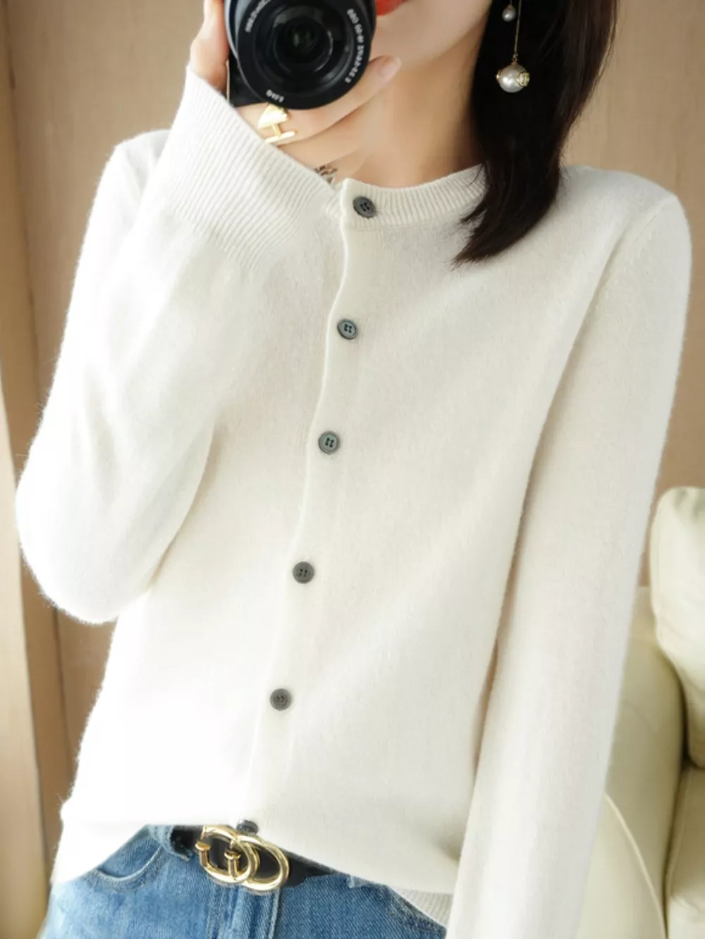 Classic Crew Neck Knit Cardigan, image 23