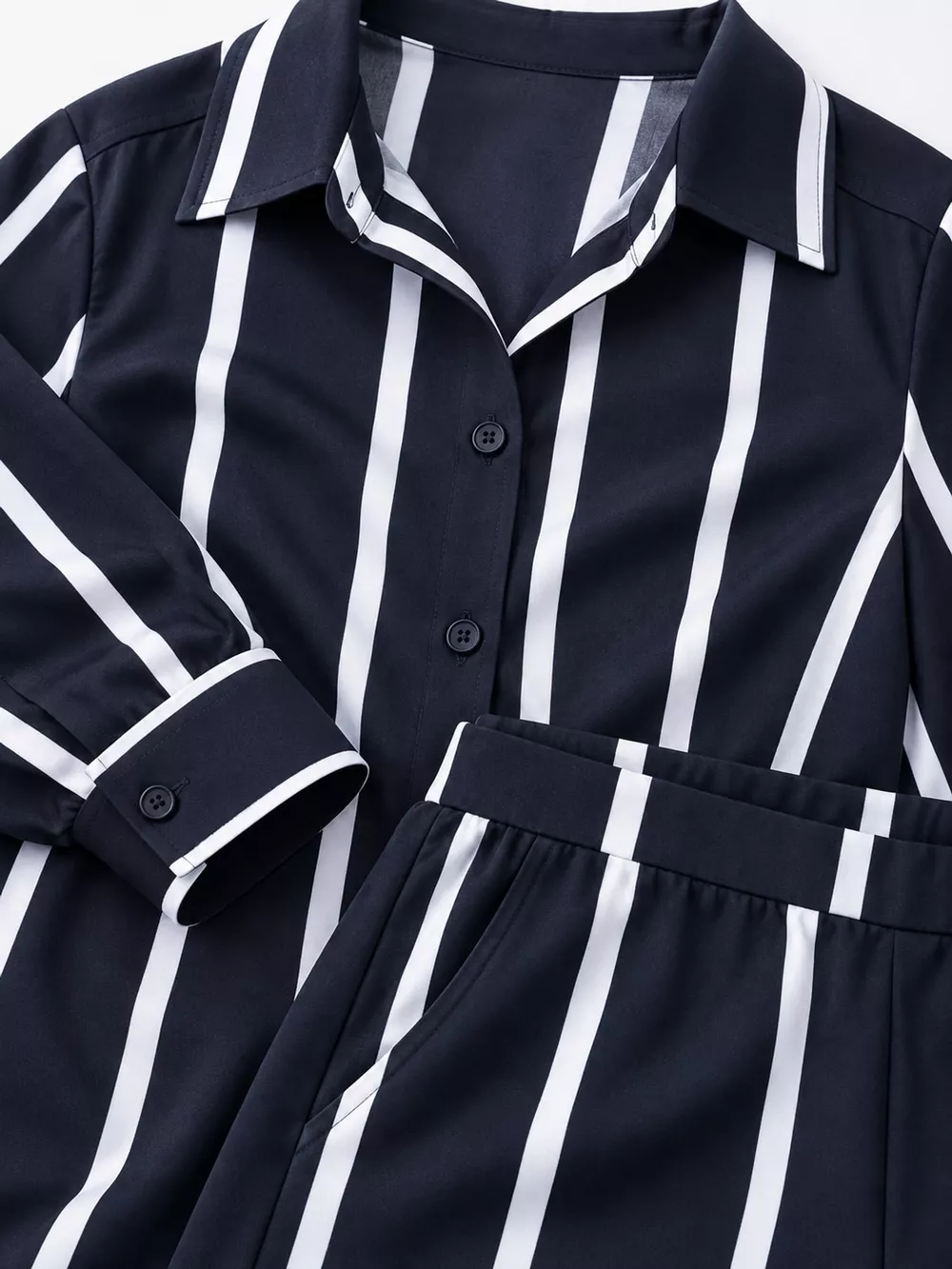 Striped Button-Down Shirt and Wide-Leg Pants Two-Piece Set, image 5