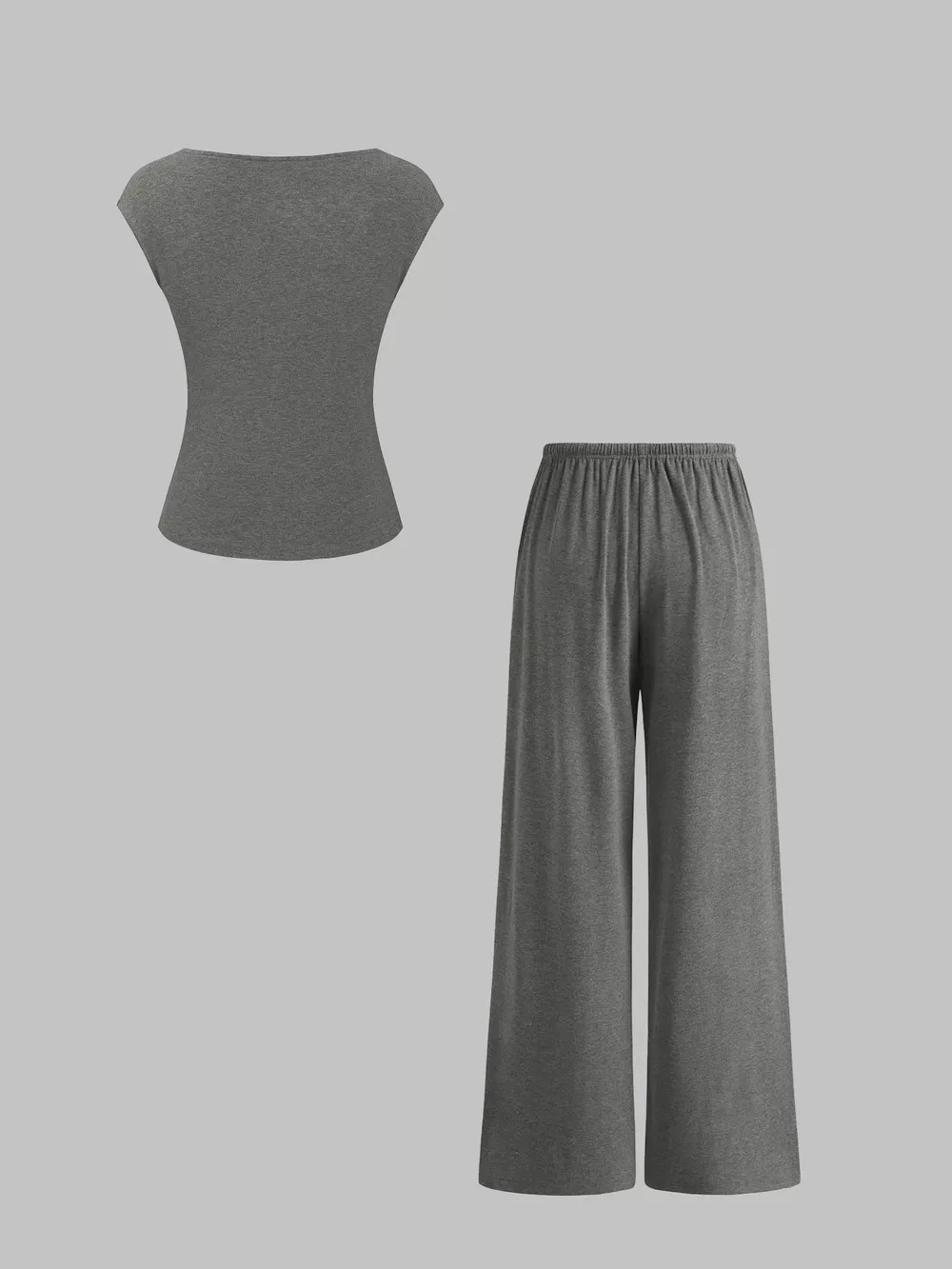 Casual Solid Color Top and Wide Leg Pants Set