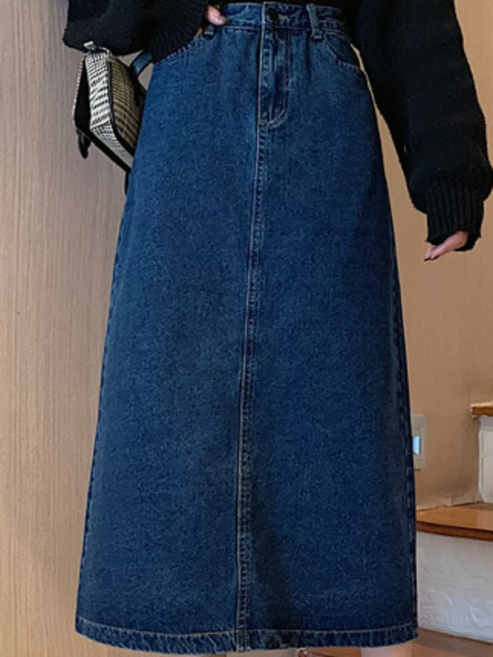 Full Size High-Waisted Vintage Wash Midi Denim Skirt Plus Size, image 6