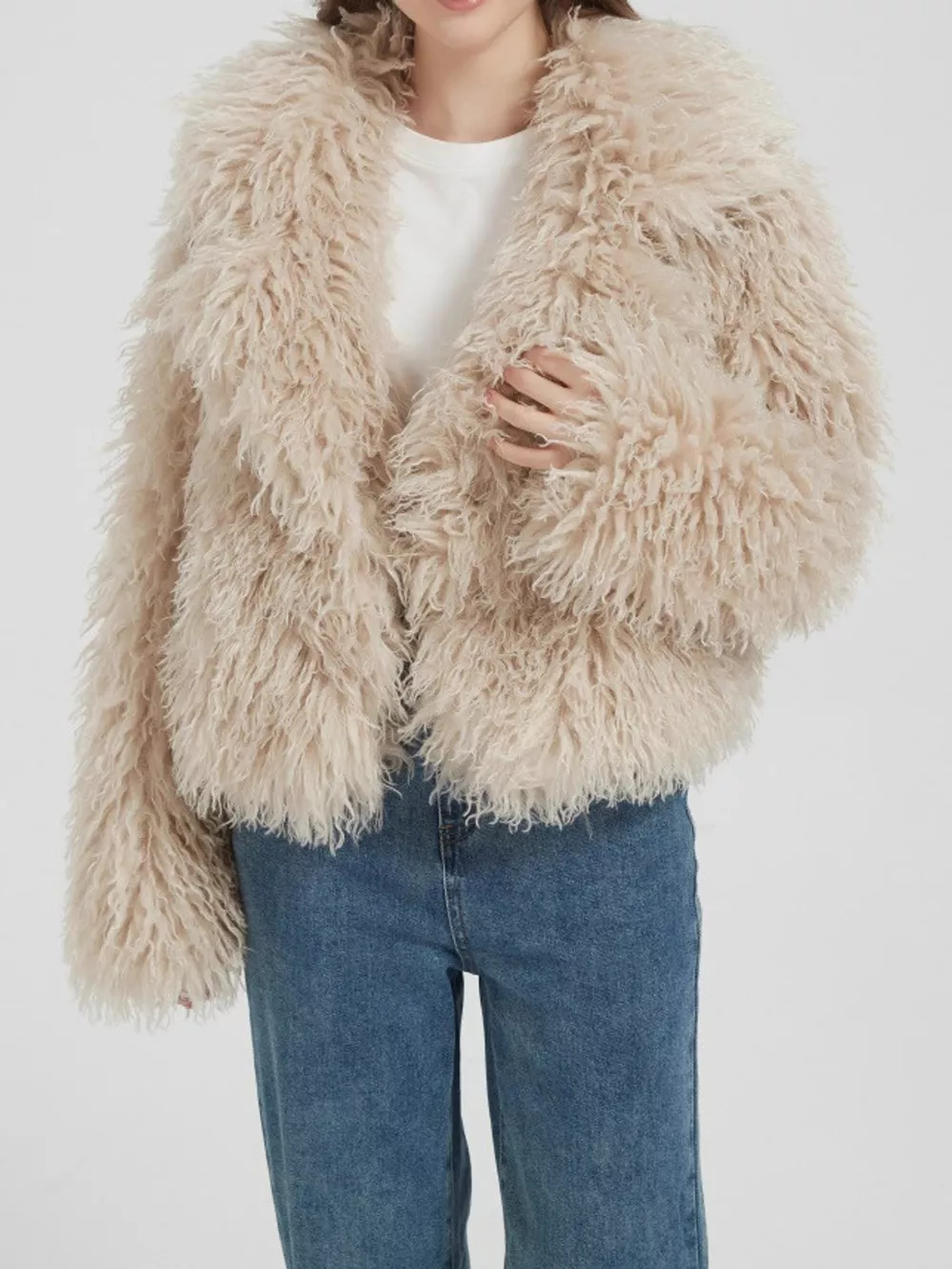Faux Fur Open-Front Cropped Outerwear, image 4