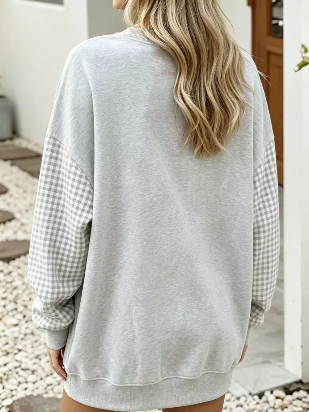 Plaid Dropped Shoulder Sweatshirt, image 14
