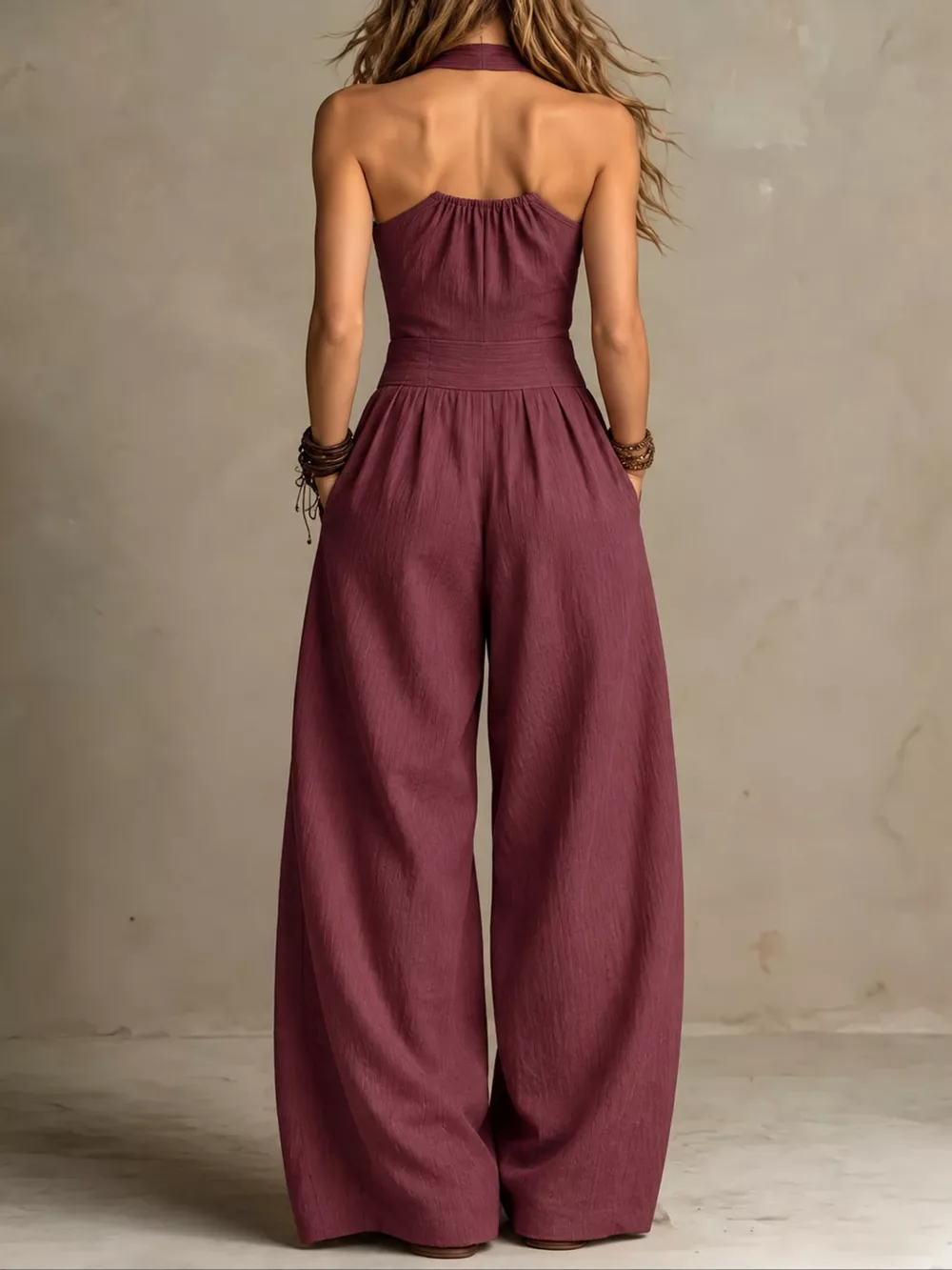 Full Size Halter Neck Wide-Leg Jumpsuit Plus Size, image 46