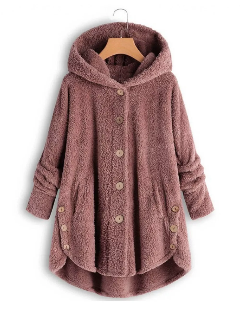 Full Size Fleece Button Up Hooded Outerwear Plus Size, image 5