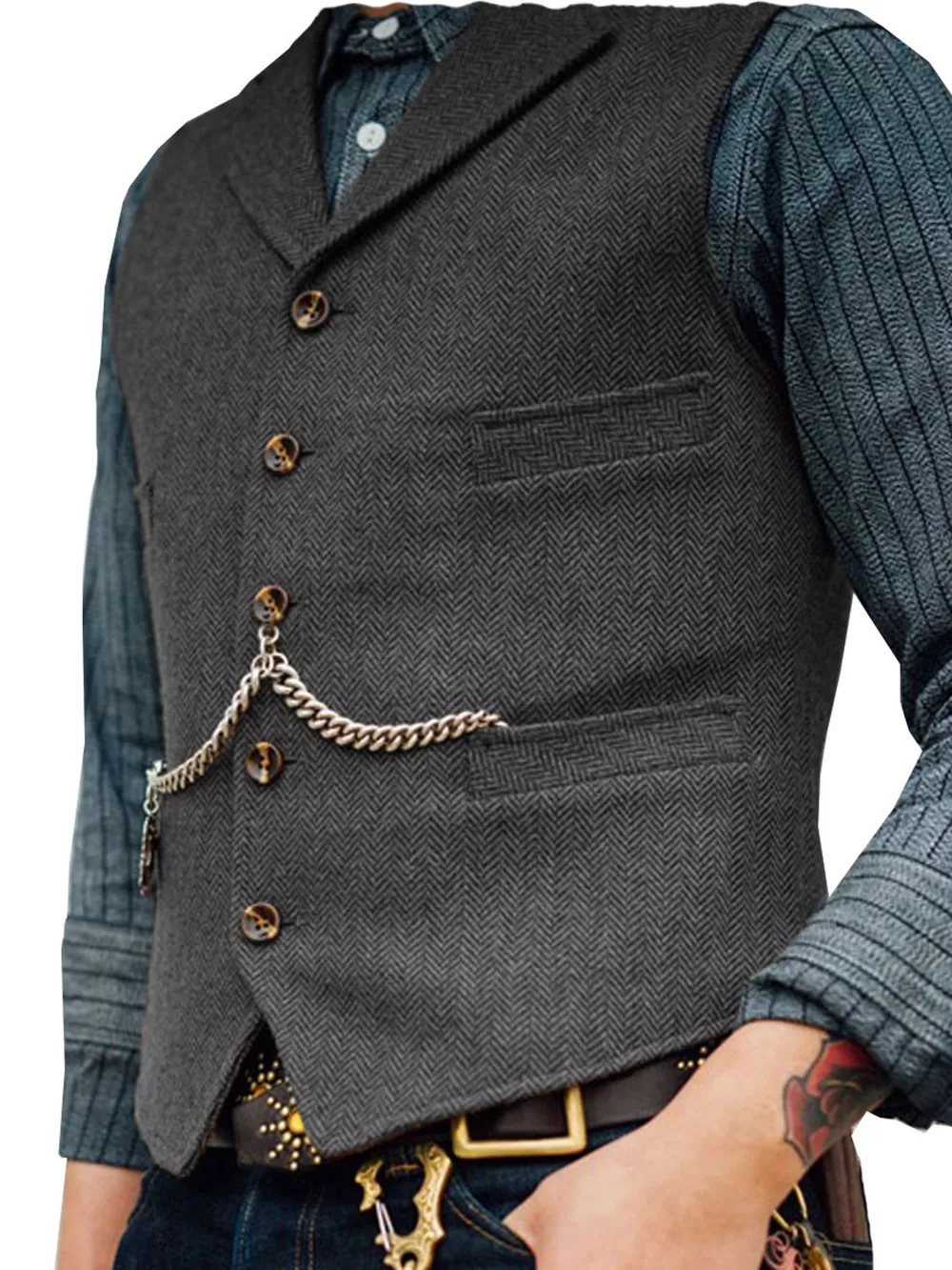 Men's Full Size Chain Detail Button Up Vest Plus Size, image 2