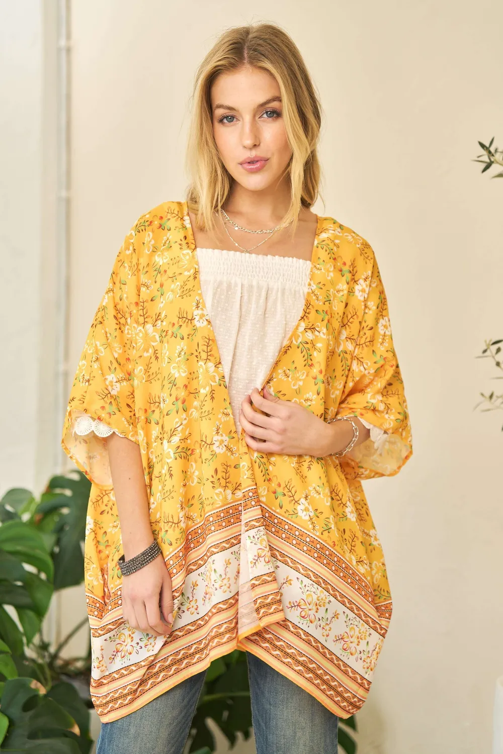 Floral Printed Short Sleeve Loose Fit Kimono Cover Up, image 5