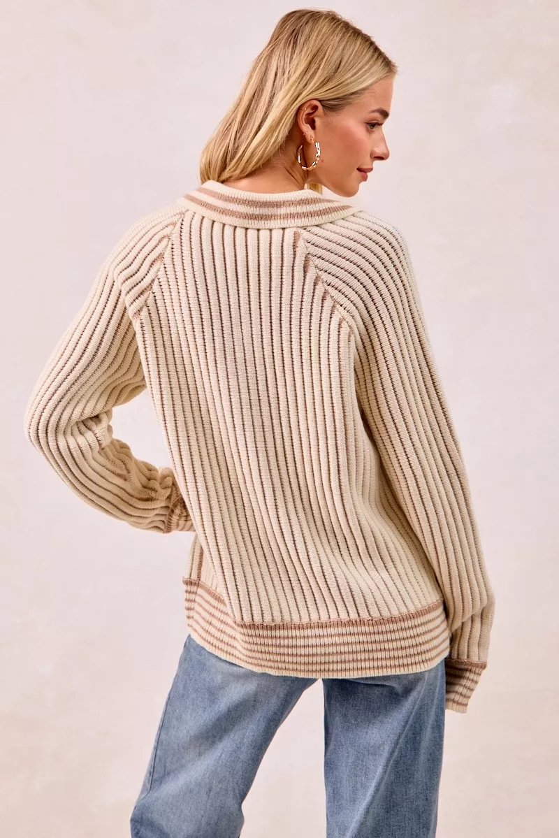 Half Button Ribbed Two Tone Sweater, image 18