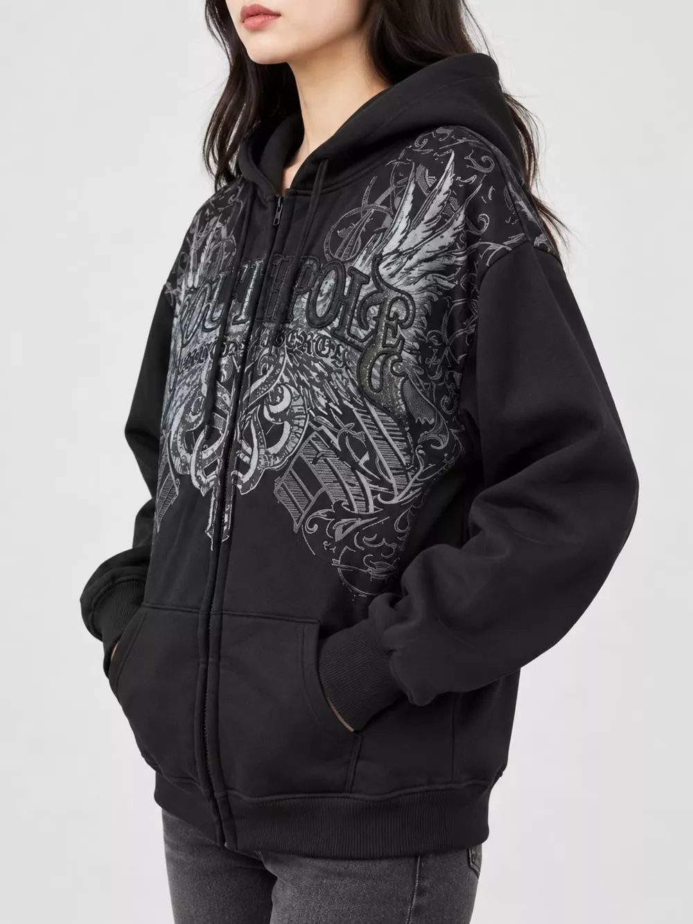 Halloween Gothic Graphic Zip-Up Hoodie