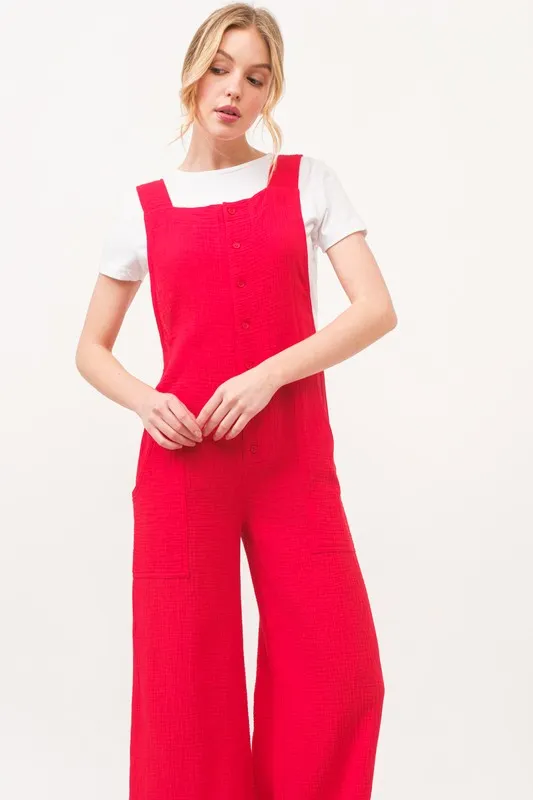 Gauze Loose Fit Tied Back Overalls, image 3