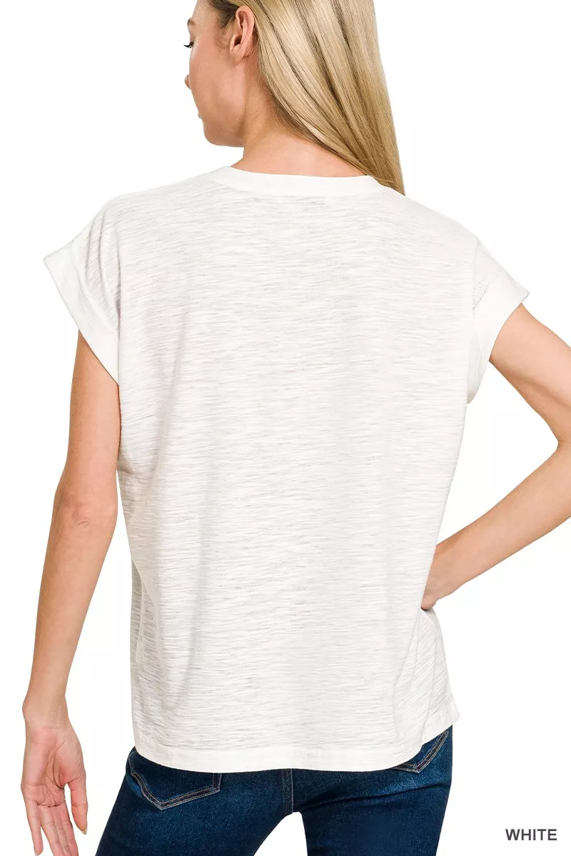 Slub Cuffed Sleeve Tee, image 3