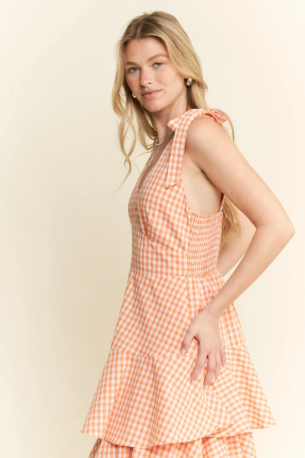Sleeveless Gingham Print Tiered Midi Dress, image 4