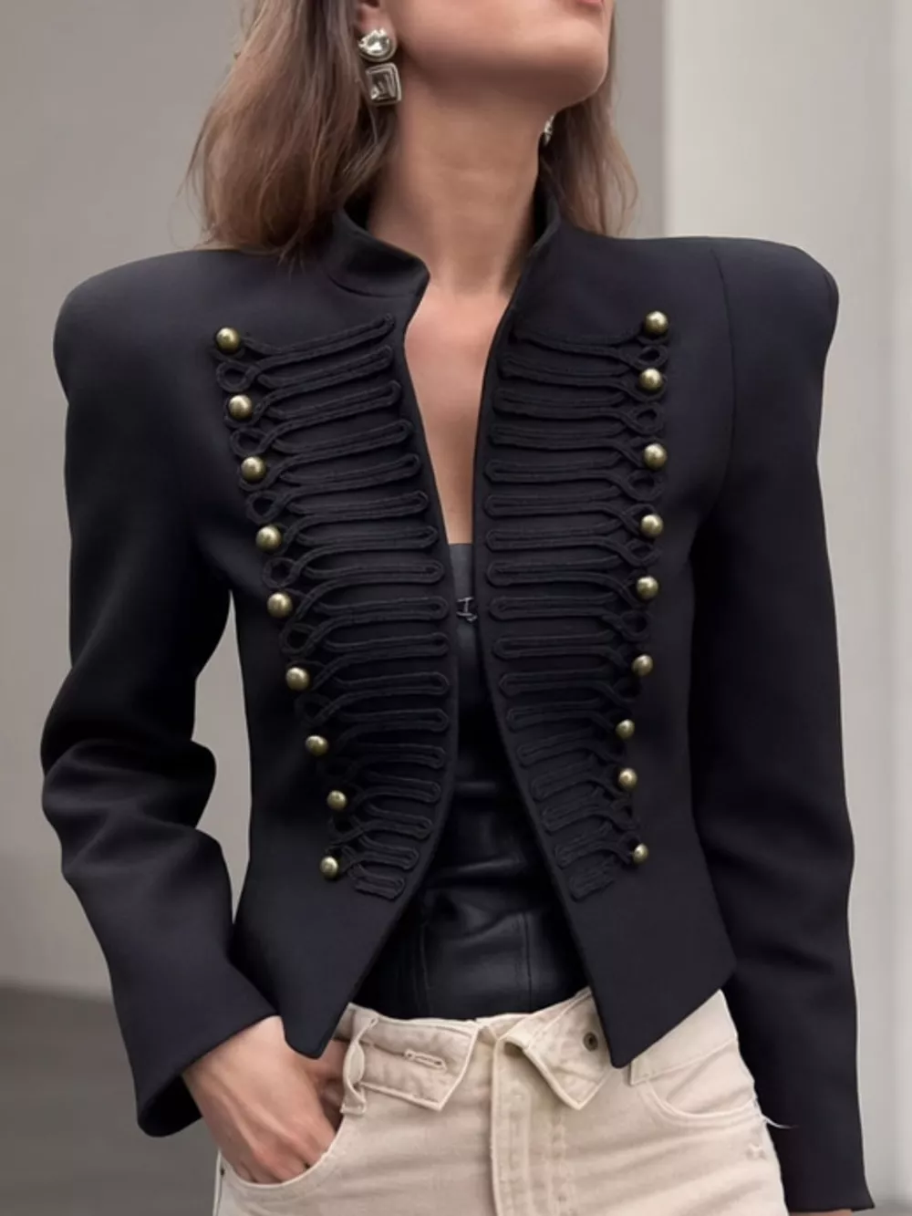 Decorative Button Cropped Jacket