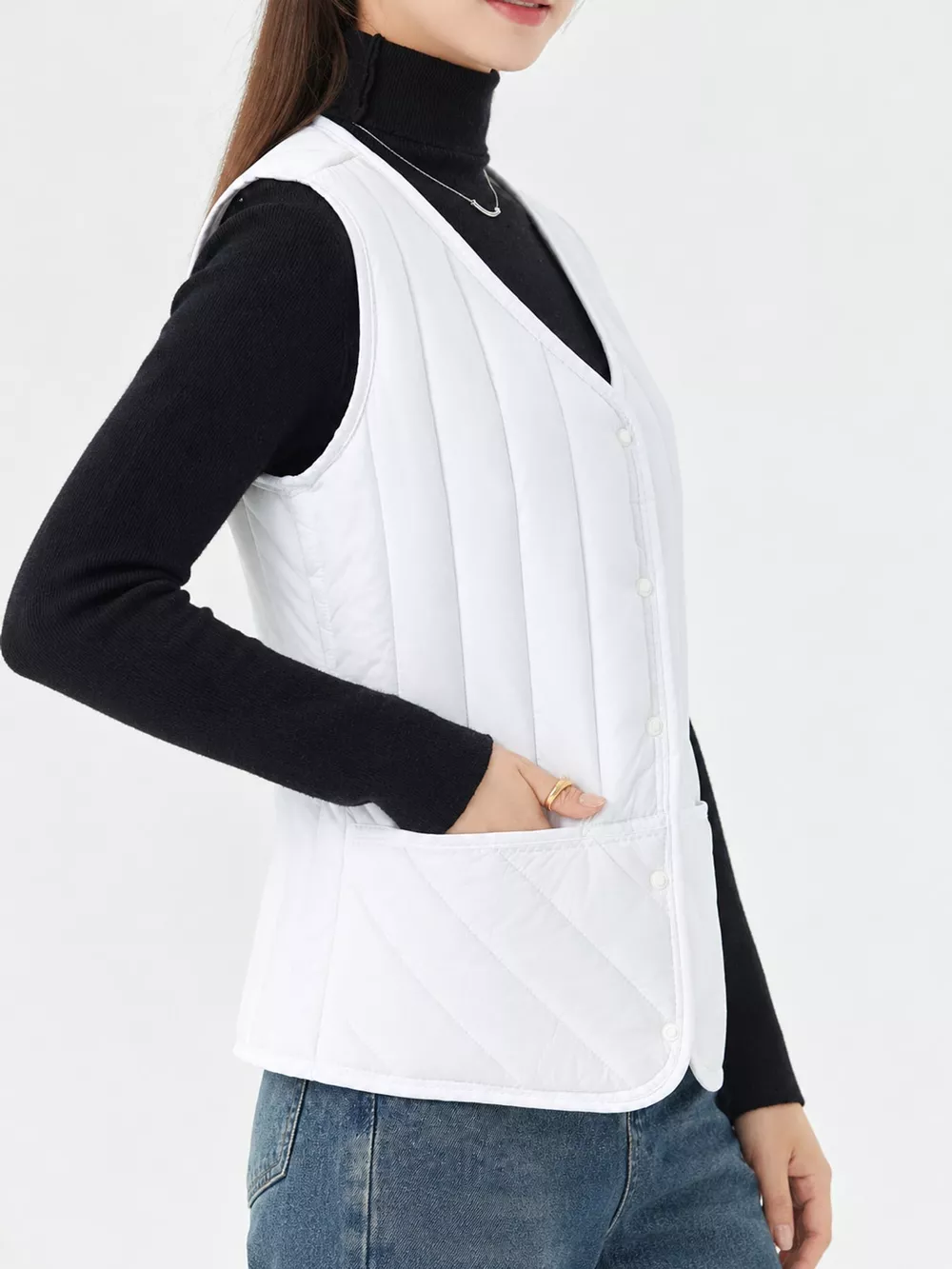 Full Size Quilted Button Up Vest Coat Plus Size, image 50