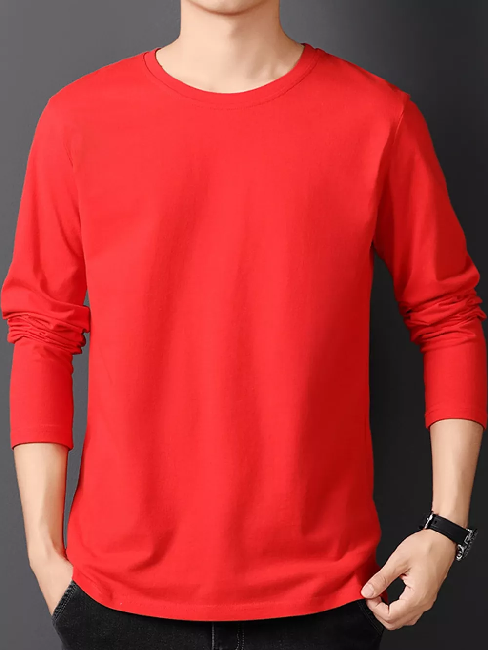 Men's Plus Size Round Neck Long Sleeve T-Shirt, image 27