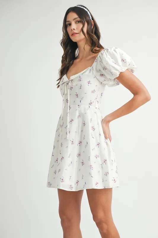 Floral Print Puff Sleeve Mini Dress, image 5