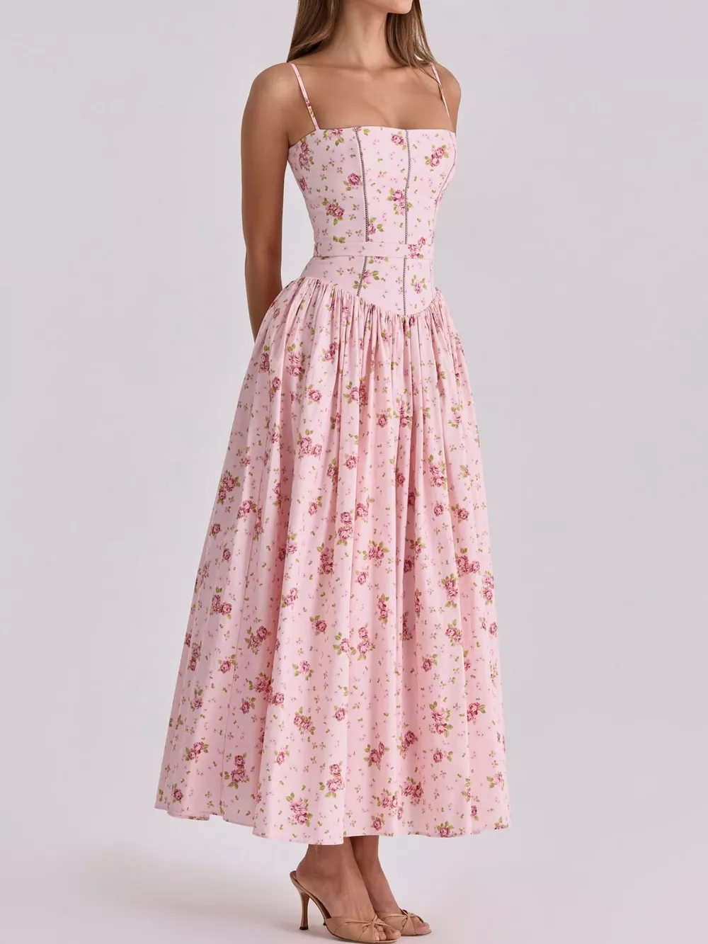 Floral Spaghetti Straps Midi Dress, image 55