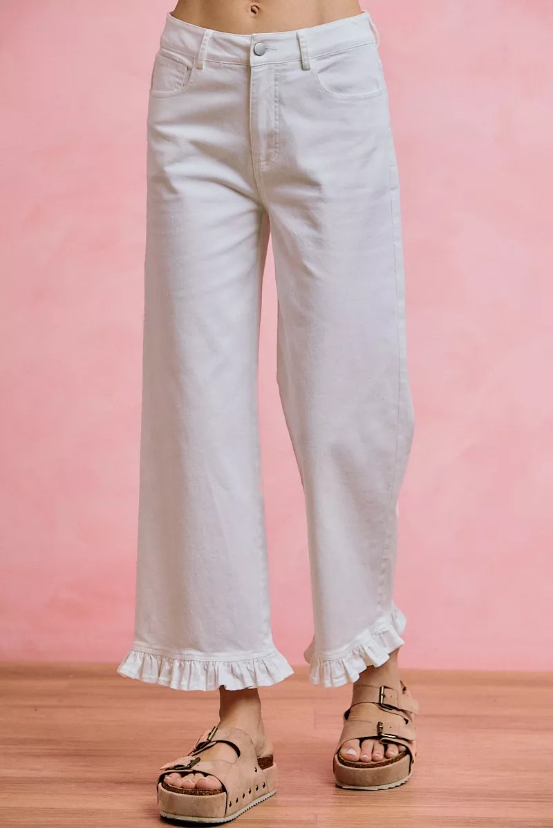 Ruffled Bottom Detail Mid Rise Jeans