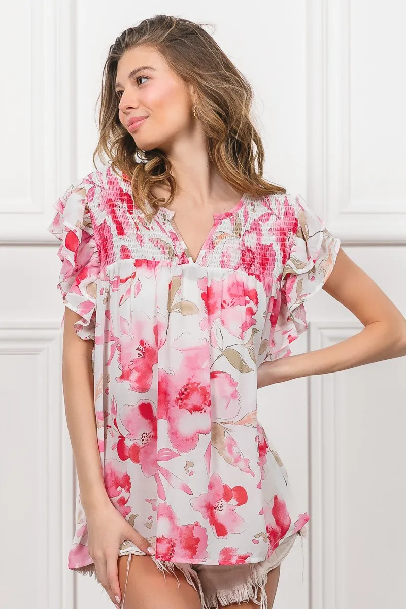 Floral Print Flutter Sheer Top, image 17