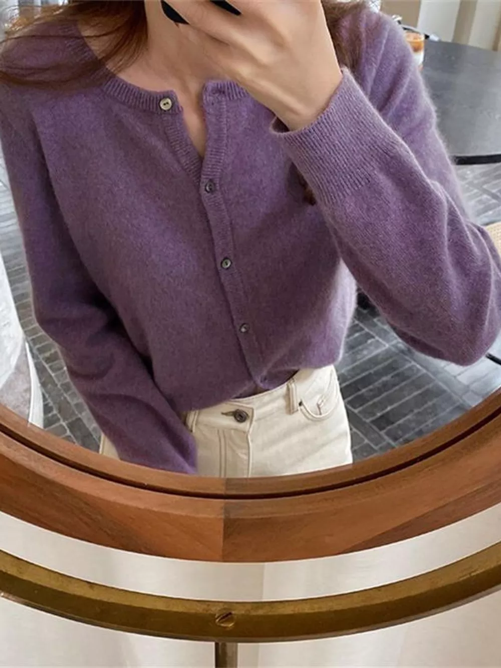 Crew Neck Button-Down Knit Cardigan, image 39