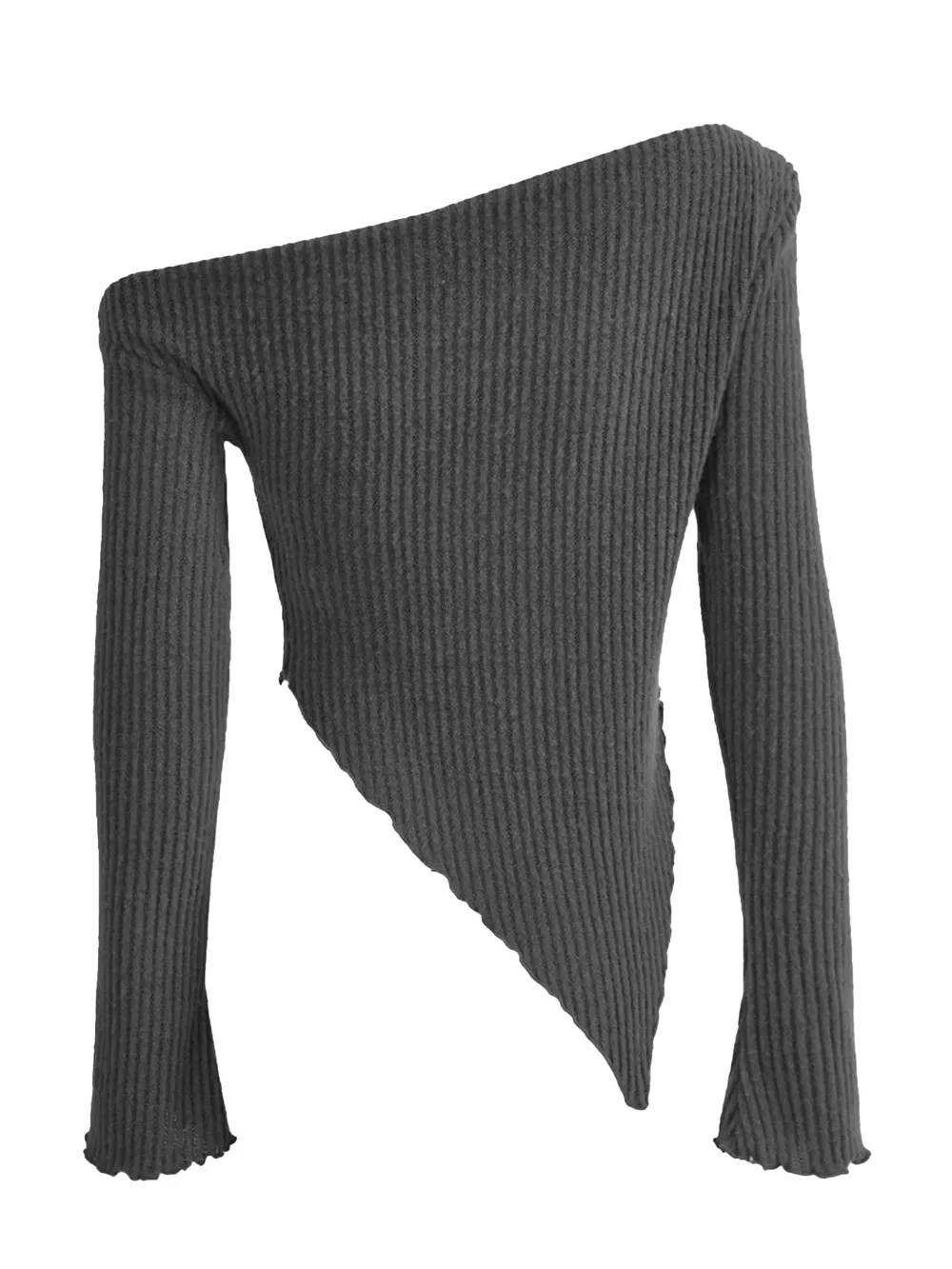 Asymmetrical One-Shoulder Ribbed Knit Top, image 7