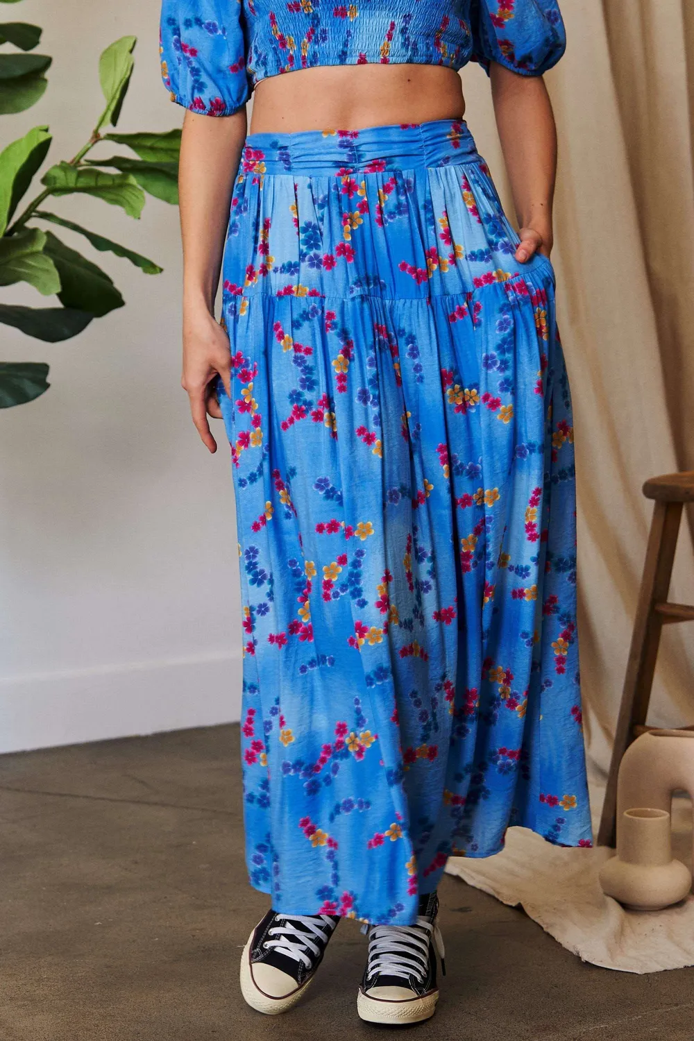 Printed Smocking Waistband Ruffled Maxi Skirt, image 3