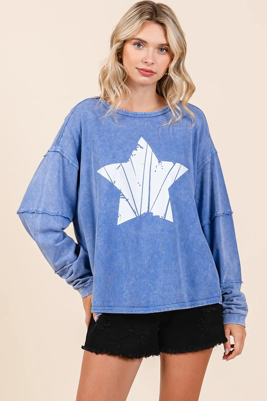 Star Graphic Mineral Wash Long Sleeve Top