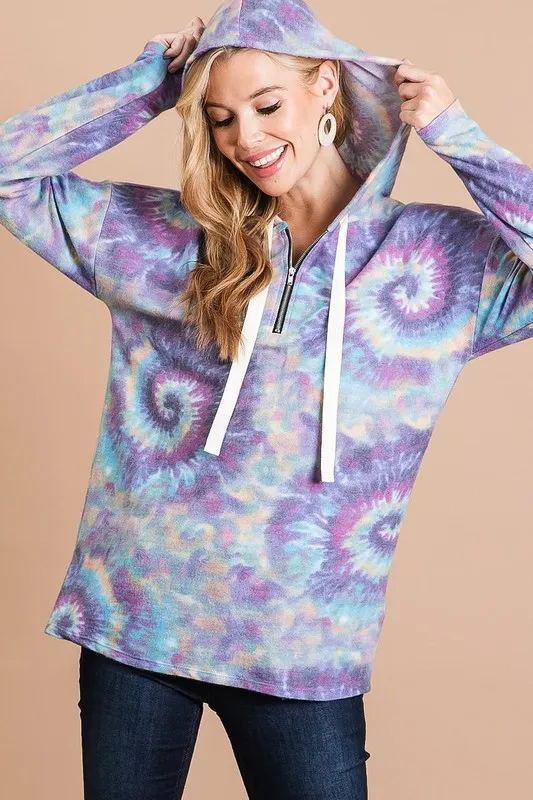 Brushed Circular Tie Dye Print Terry Hoodie, image 7