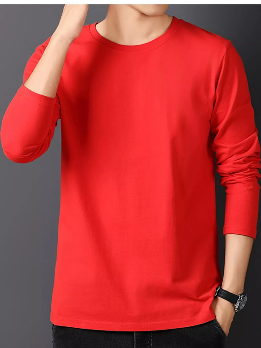 Men's Plus Size Round Neck Long Sleeve T-Shirt, image 28