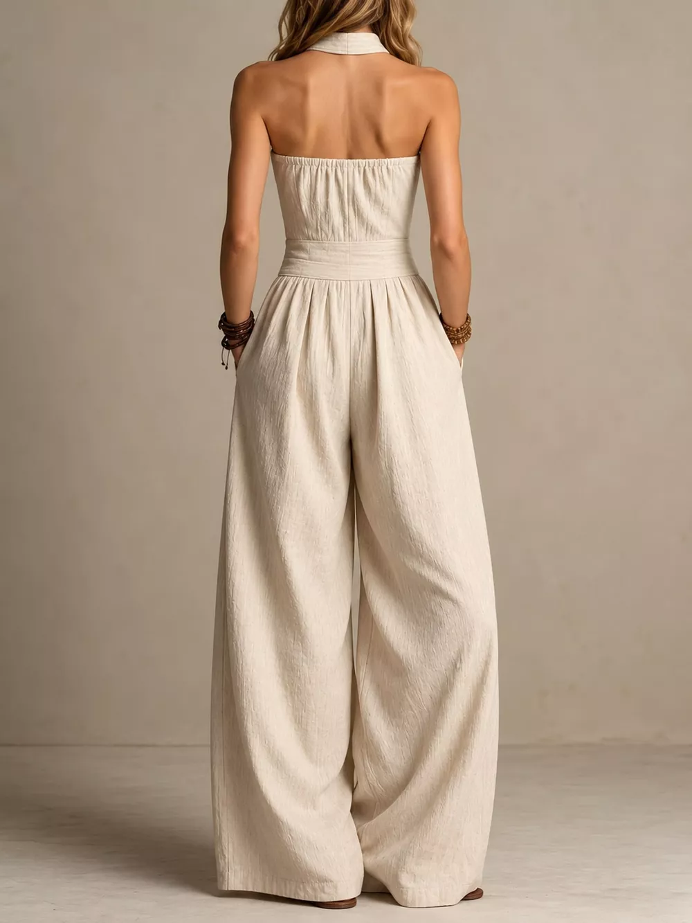 Full Size Halter Neck Wide-Leg Jumpsuit Plus Size, image 4