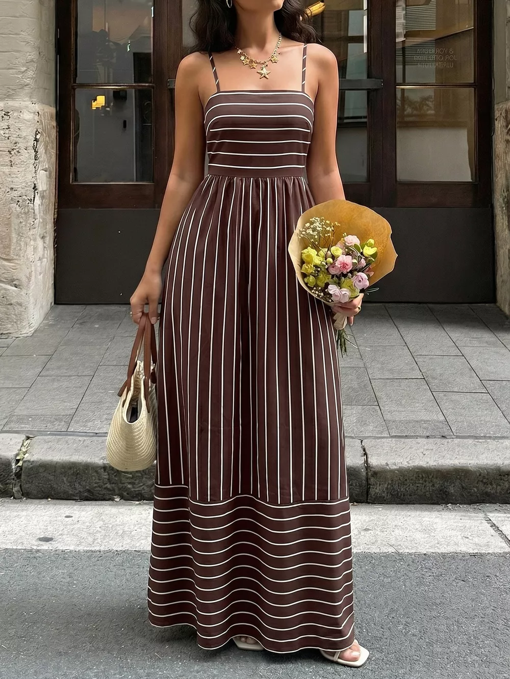 Striped Print Spaghetti Strap Maxi Dress, image 12