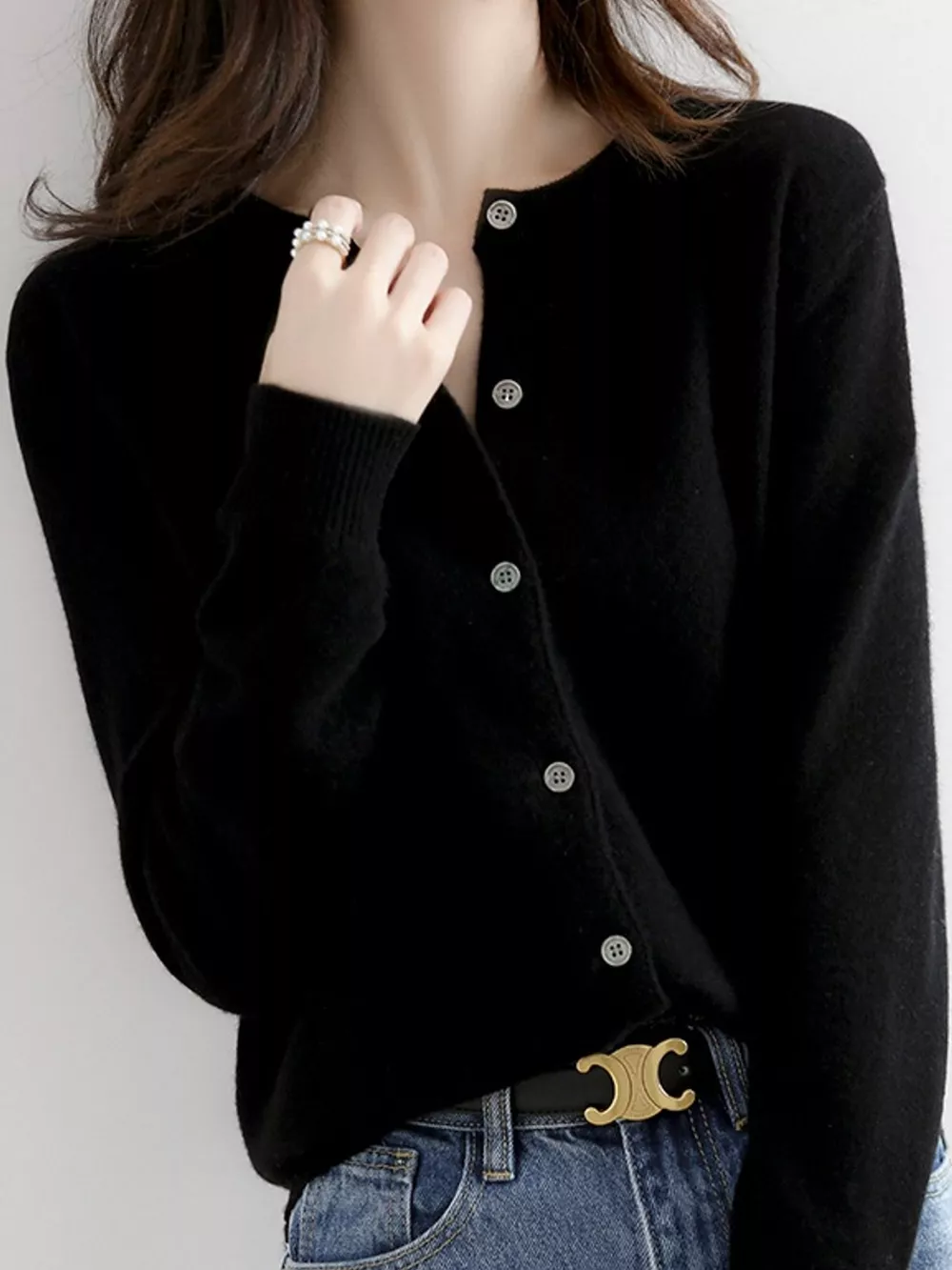 Crew-Neck Button-Down Cardigan, image 16