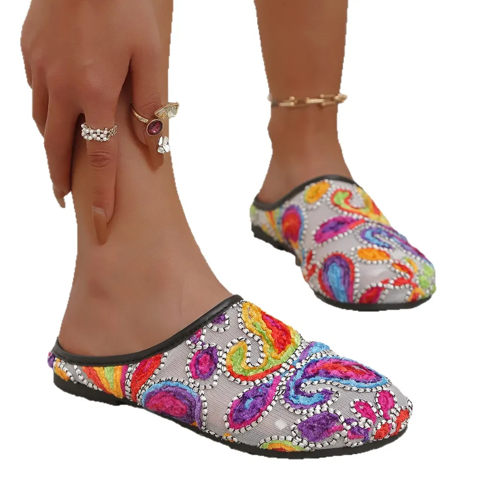 Colorful Paisley Print Round Toe Sandals, image 5