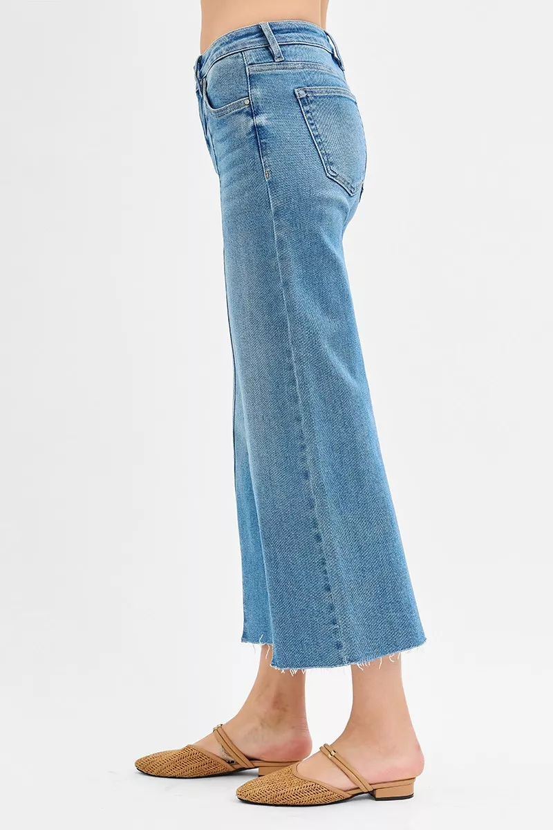 Tummy Control Mid Rise Crop Wide Front Slit Jeans, image 4