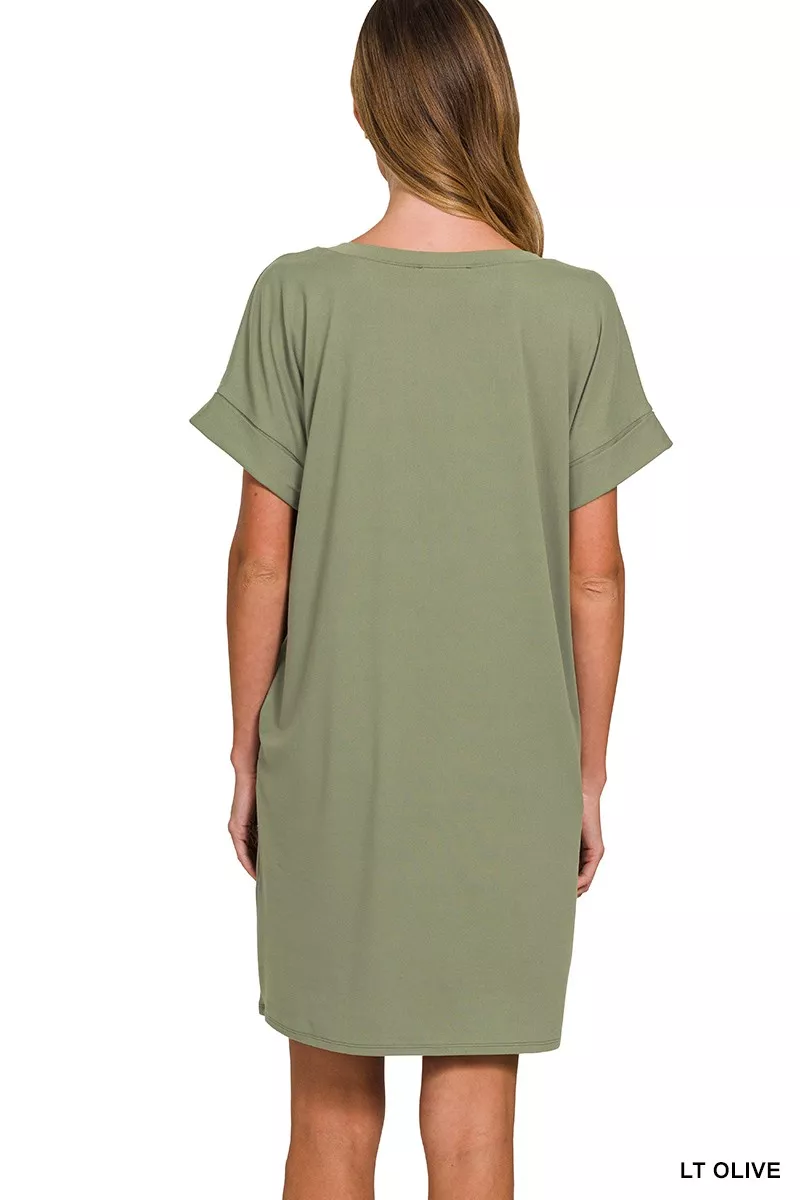 Brushed Dty Rolled Short Sleeve V-Neck Dress, image 3