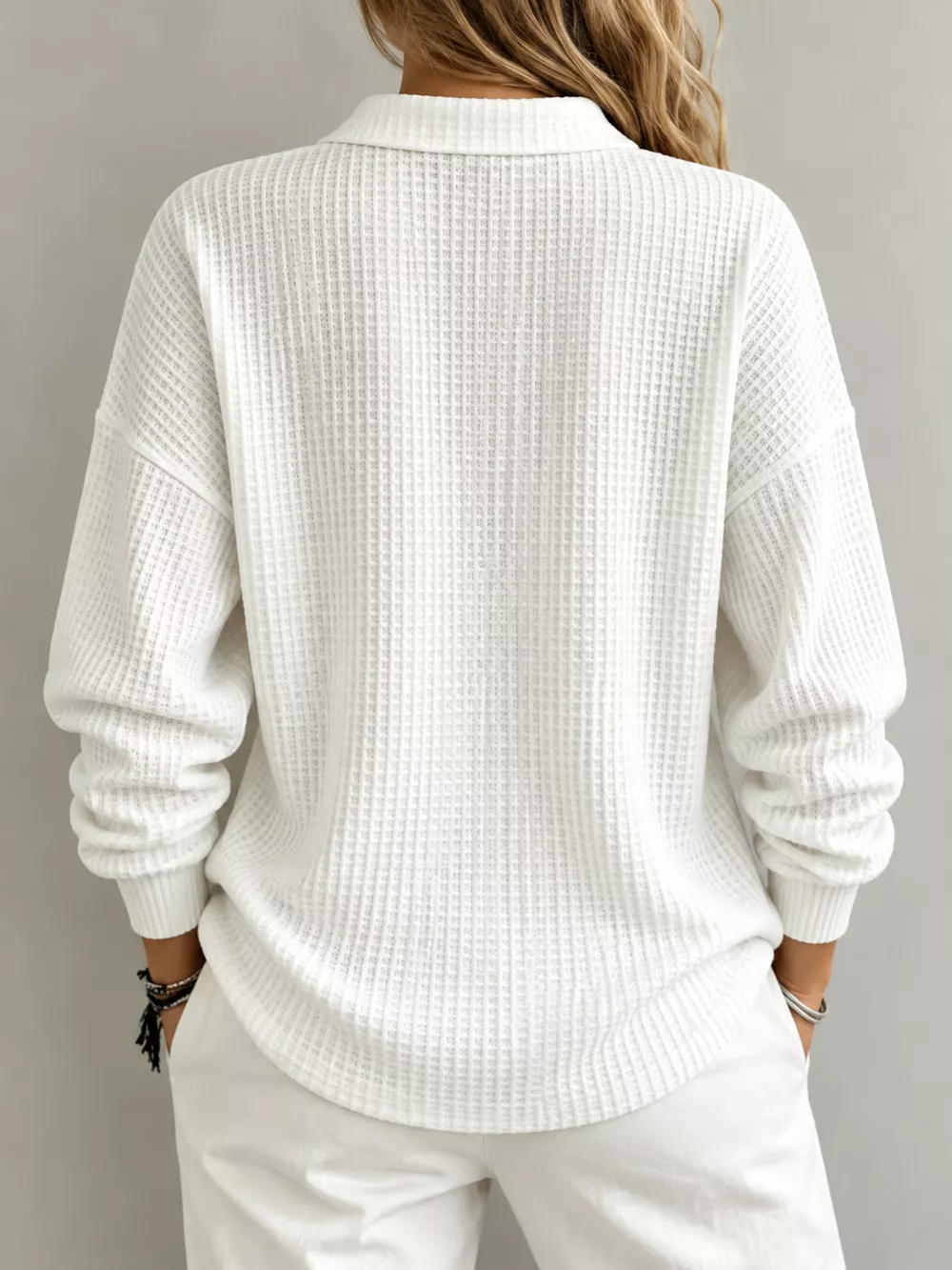 Full Size Waffle Knit Dropped Shoulder Top Plus Size, image 3