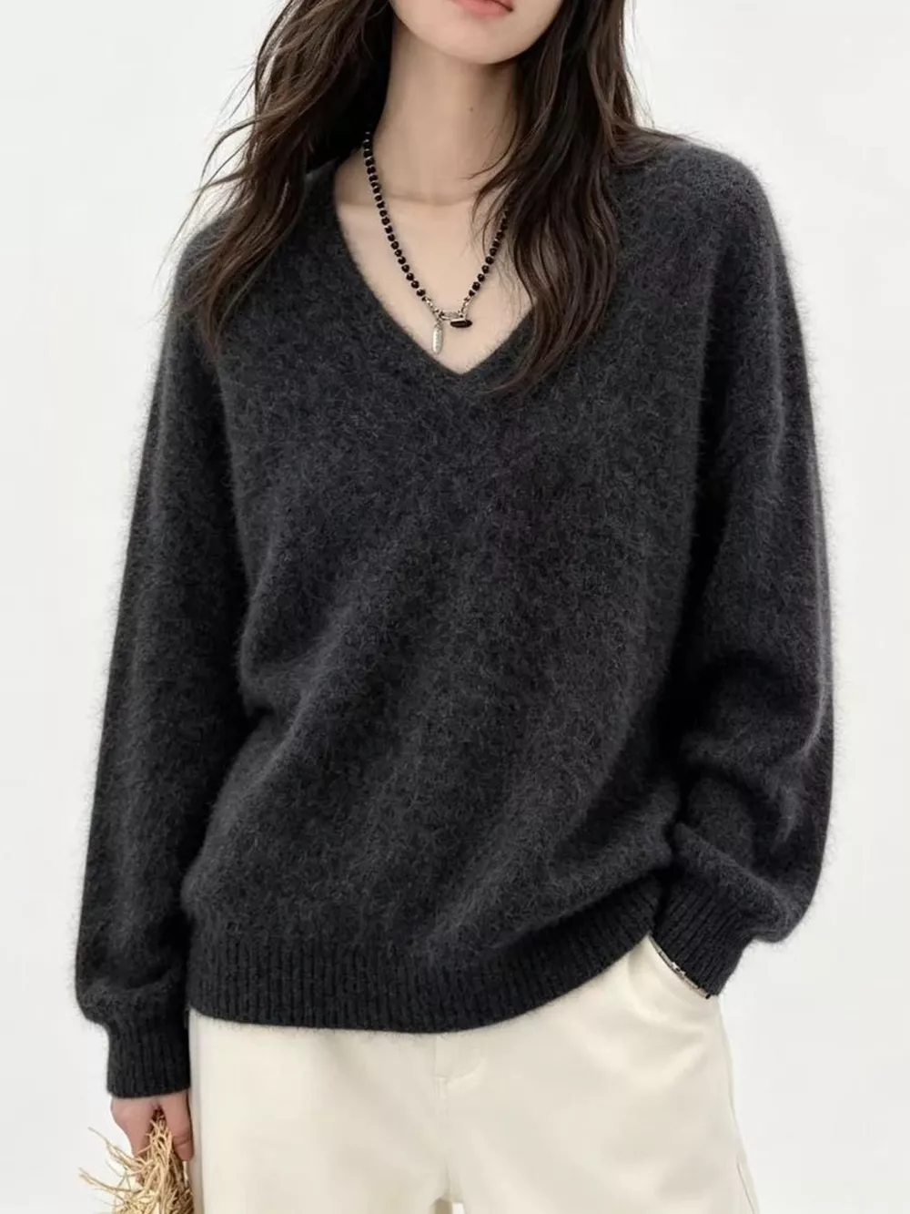V-Neck Dropped Shoulder Sweater, image 21