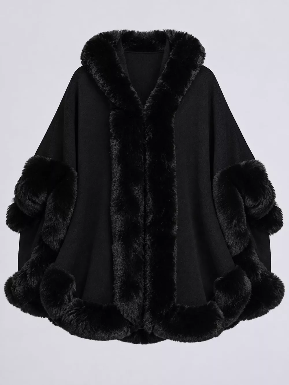 Faux Fur Trimmed Hooded Cape, image 17