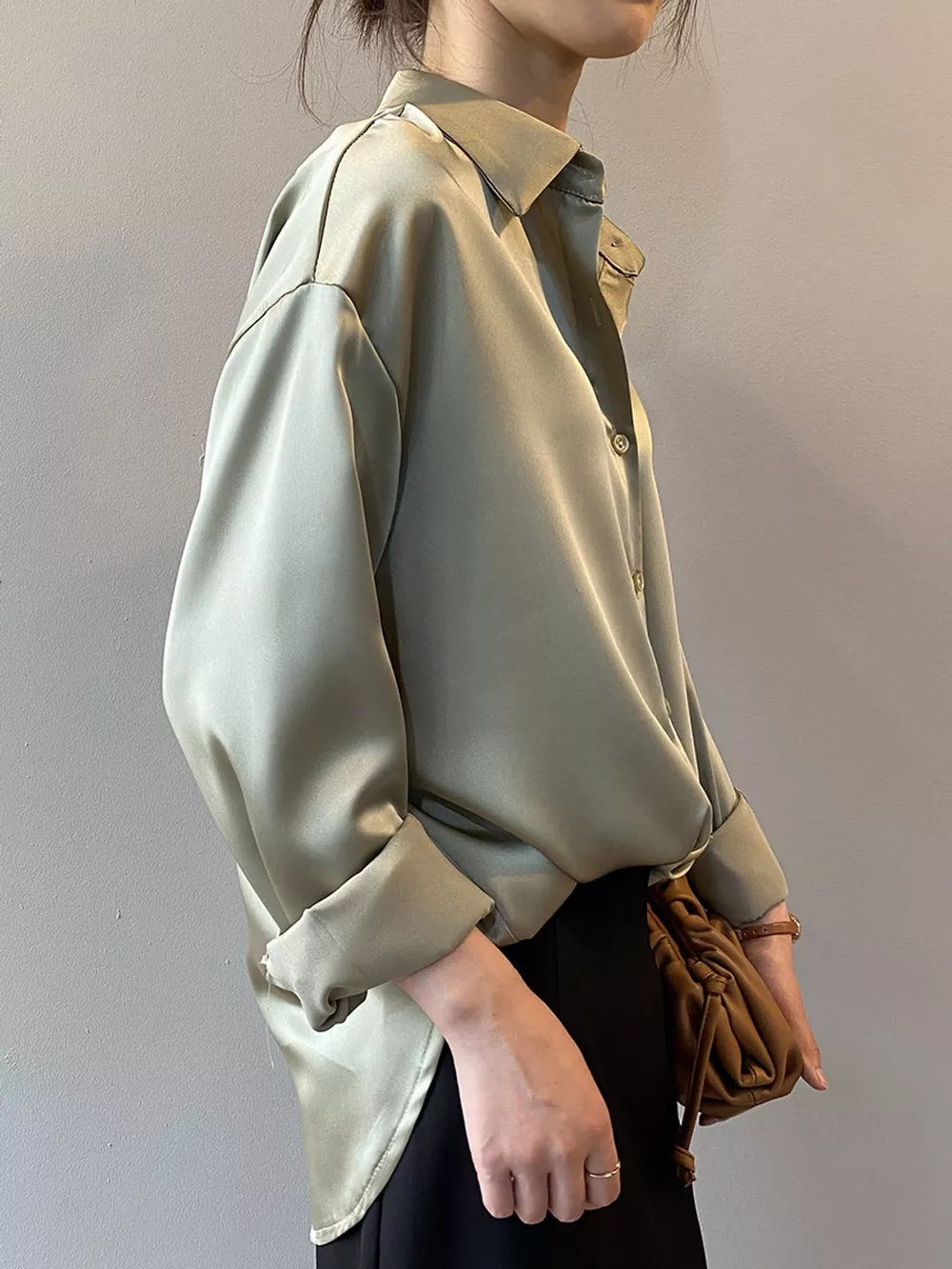 Satin Button-Down Long Sleeve Shirt, image 8