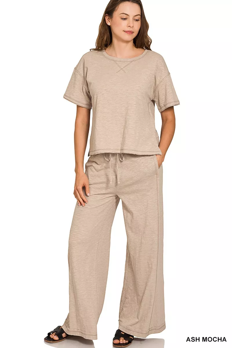 Cotton Slub Short Sleeve Tee and Pants Set