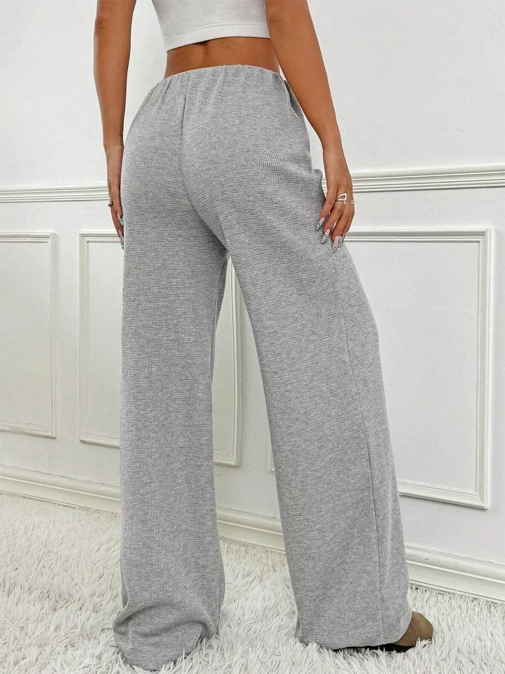 Striped Ribbed Knit Drawstring Waist Wide Leg Pants, image 21