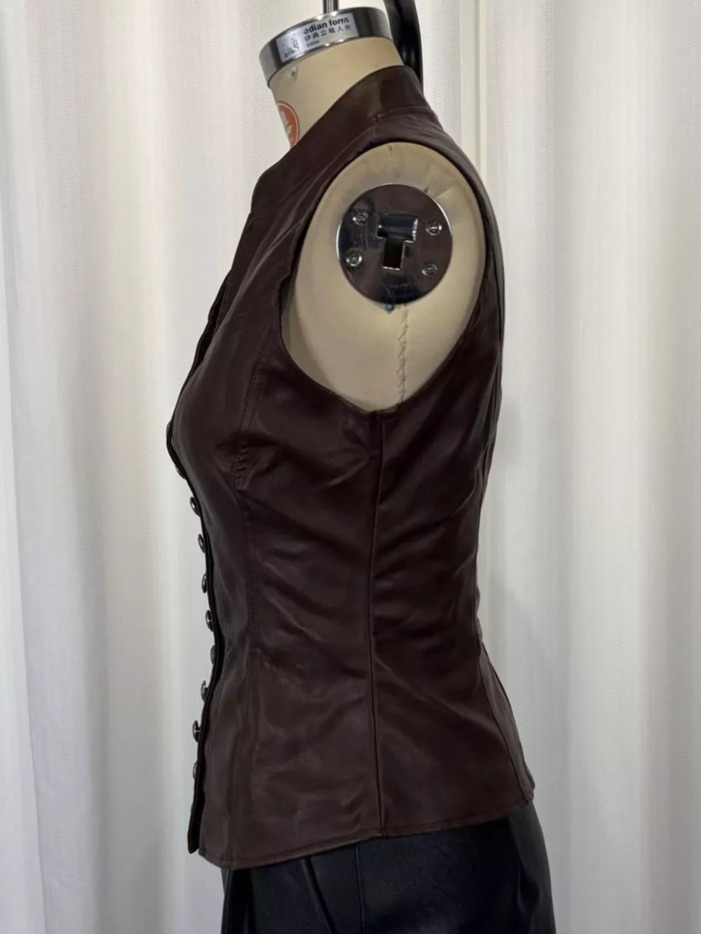 Slim-Fit Faux Leather Button-Down Vest Coat, image 5