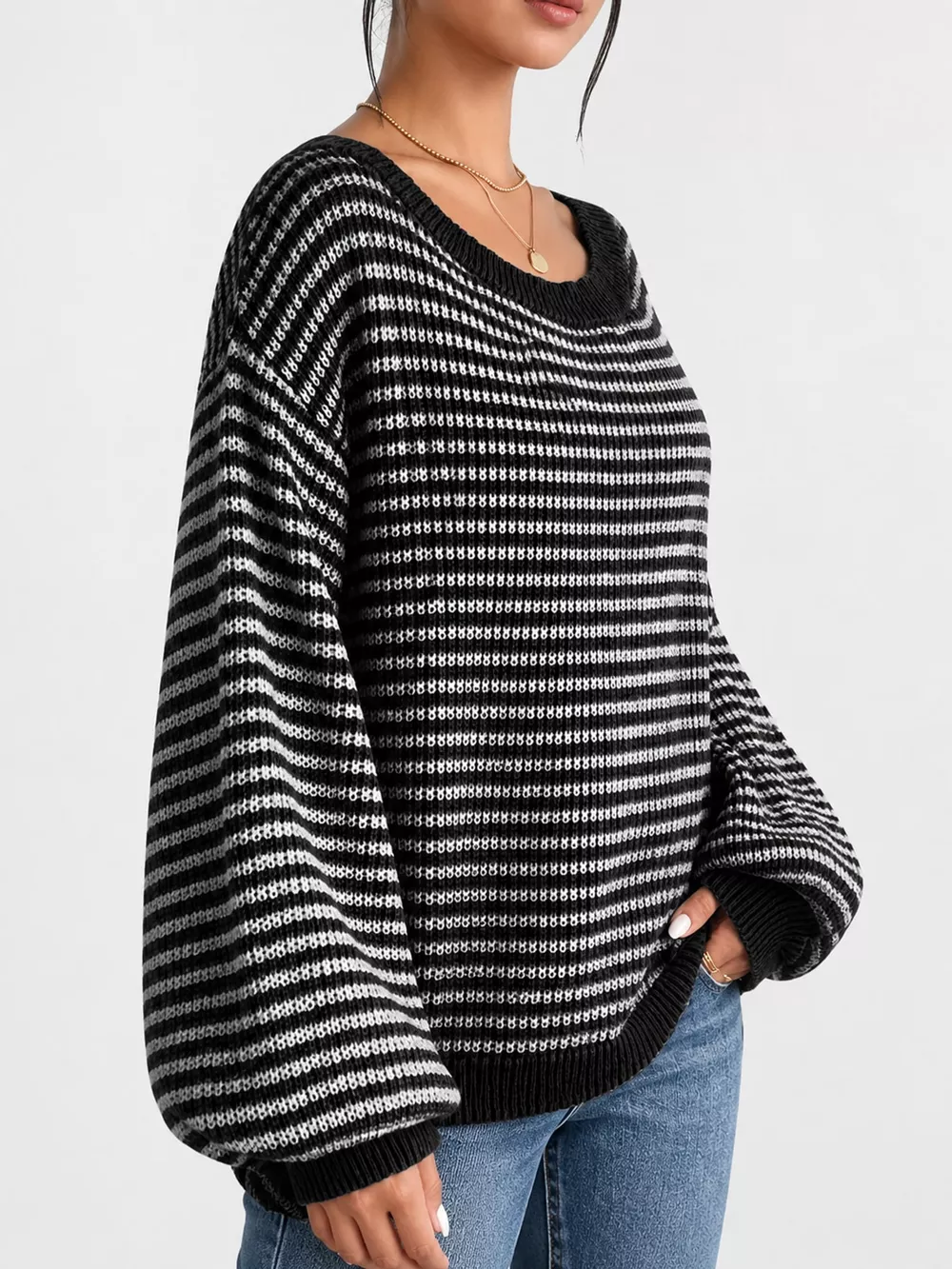 Striped Knit Boat Neck Sweater, image 18