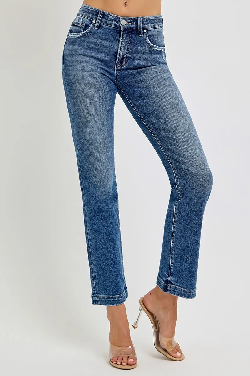 Full Size Tummy Control Elastic Band Mid Rise Straight Jeans Plus Size, image 3