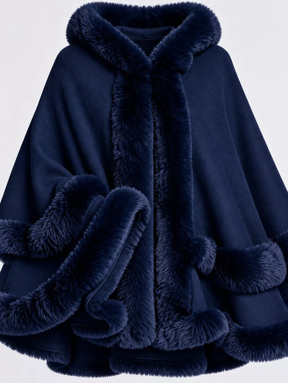 Faux Fur Trimmed Hooded Cape, image 63
