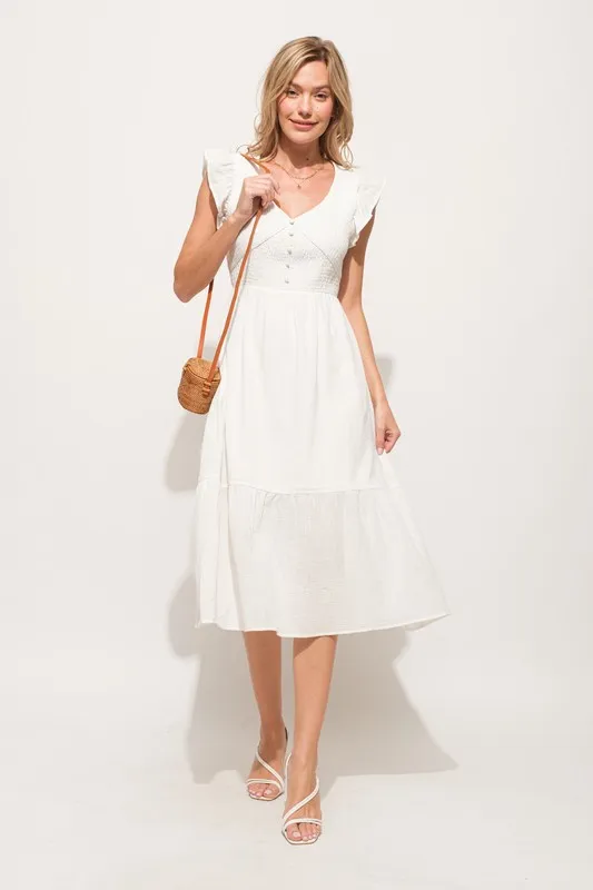Ruffle Sleeve Front Smocked Tiered Midi Dress, image 3