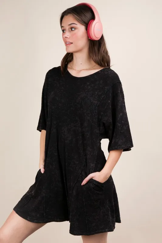 Mineral Washed Oversized Knit Comfy Romper, image 3