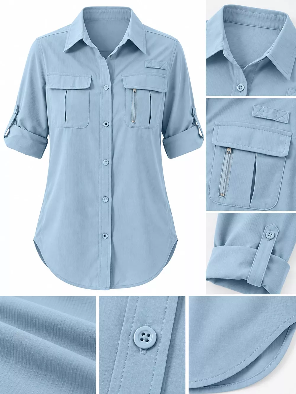 Full Size Button-Down Roll-Up Sleeve Shirt Plus Size, image 20