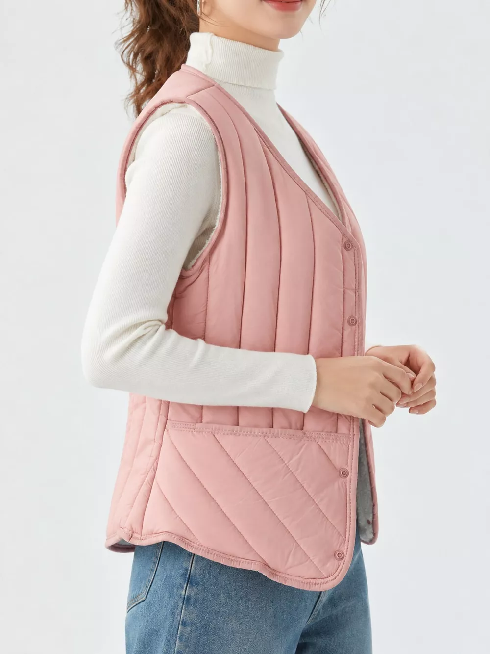 Full Size Quilted Button Up Vest Coat Plus Size, image 30