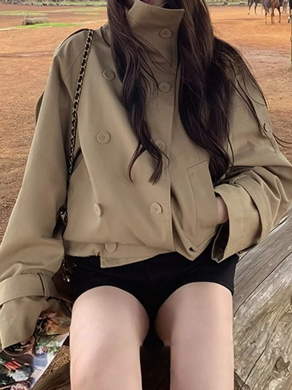 Double-Breasted Cropped Trench Jacket, image 4