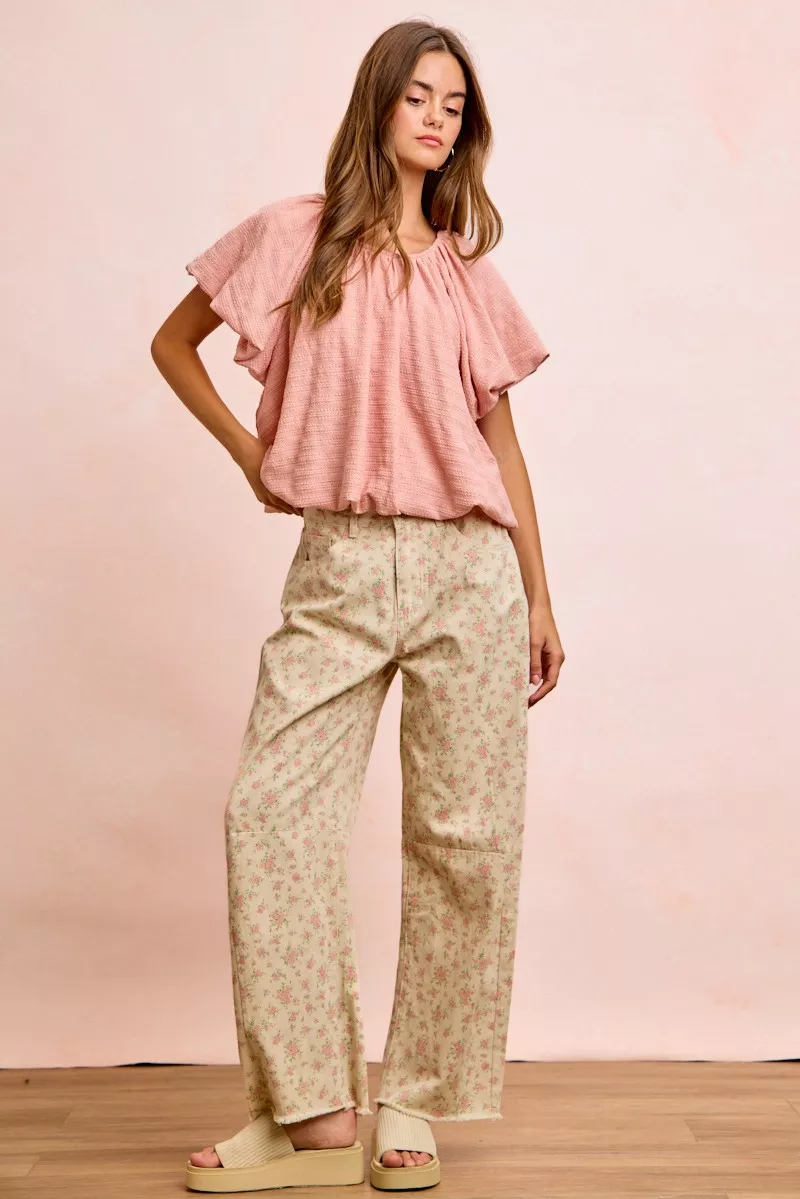 Stripes Textured Shirred Neckline Bubble Hem Top, image 8